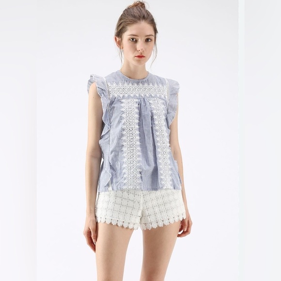 Chicwish Tops - Chicwish Women's M Medium Crochet Reverie Sleeveless Top Lace Trim Striped